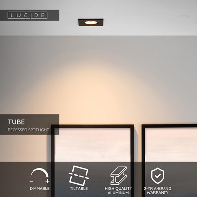 Lucide TUBE - Recessed spotlight - 1xGU10 - Black